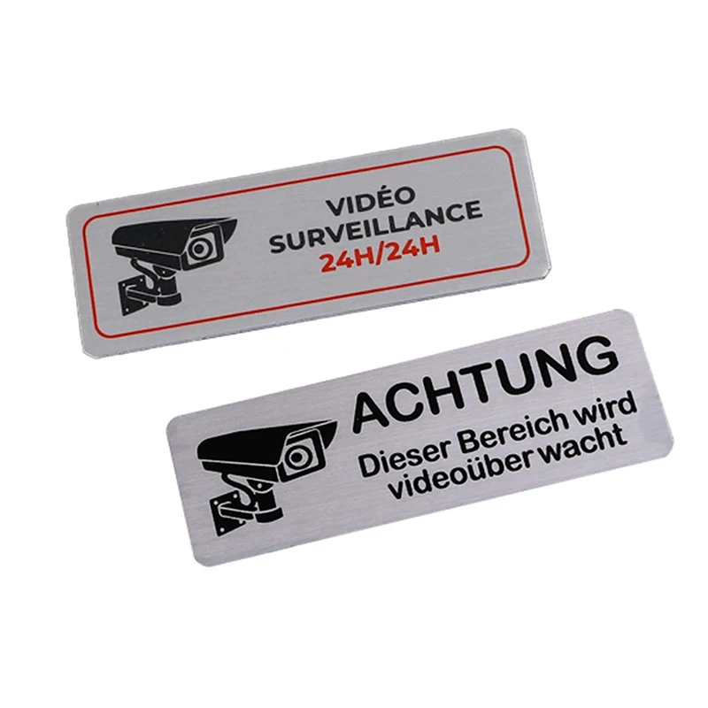 1pcs Aluminum Watch Video Surveillance Warning Sign Private Camera Surveillancewith Sticker With Tape
