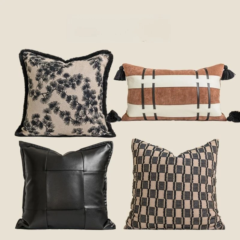 French Retro Style Decorative Pillow Cover Black and Beige Decorative Pillowcases for The Living Room High End Cushion Cover