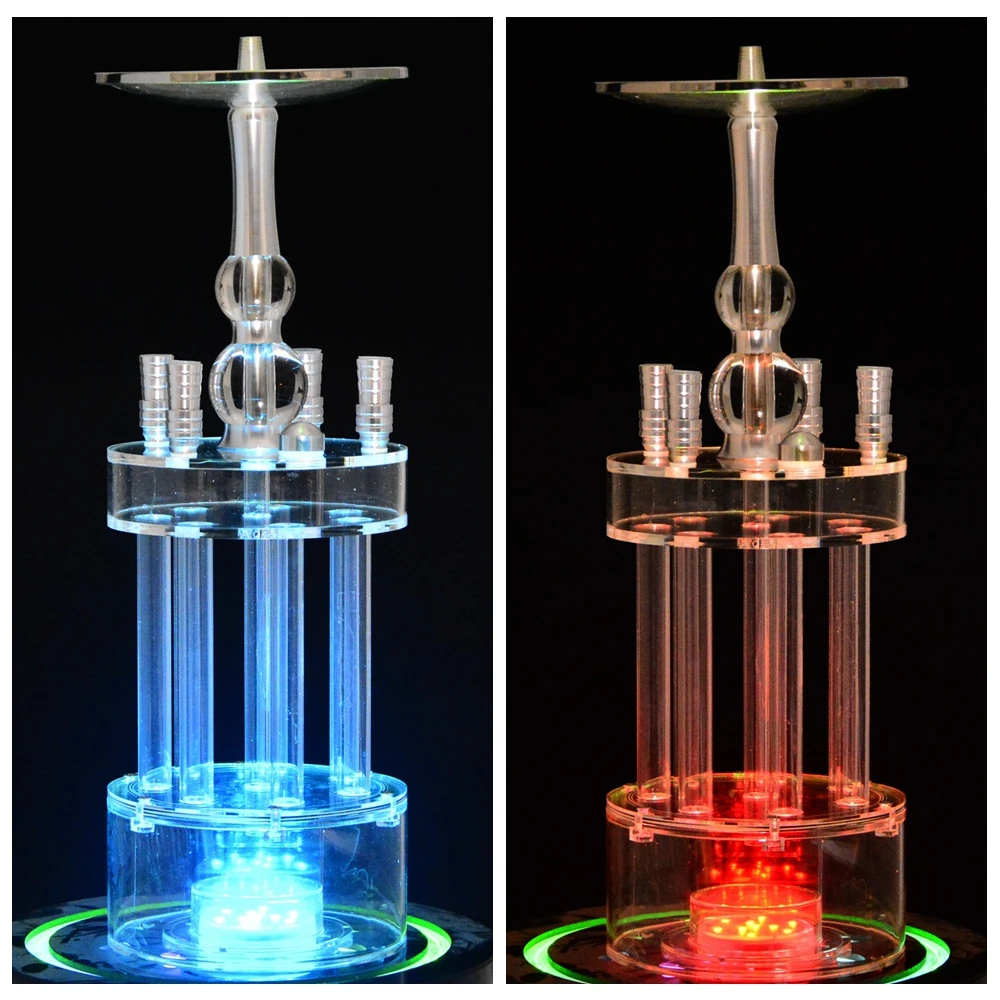 DEJAYA Gatling Acrylic Hookah Narguile Completo Shisha Pipe Set Chicha Cachimba 4 Hoses LED Light Sisha Accessories Club Party