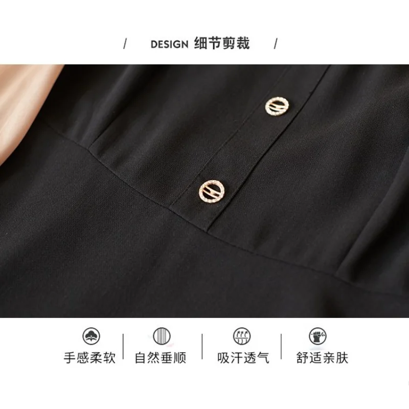 Vestido de chiffon de manga comprida para mulheres novas roupas de outono, cintura abraçando, estilo de comprimento médio