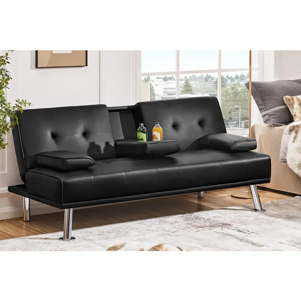 Modern Sofa Bed Faux Leather Sofa Convertible Folding Futon Couch with Armrest Home Recliner Home Furniture for Living Room