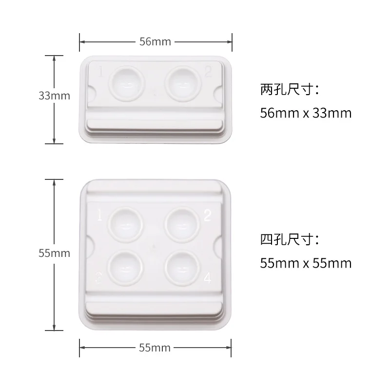 Caixa de armazenamento de folheado dentário, 4/2 furos, bandeja de mistura de dentadura, descartável, poço pequeno, 4 furos, 2 furos, medicina plástica