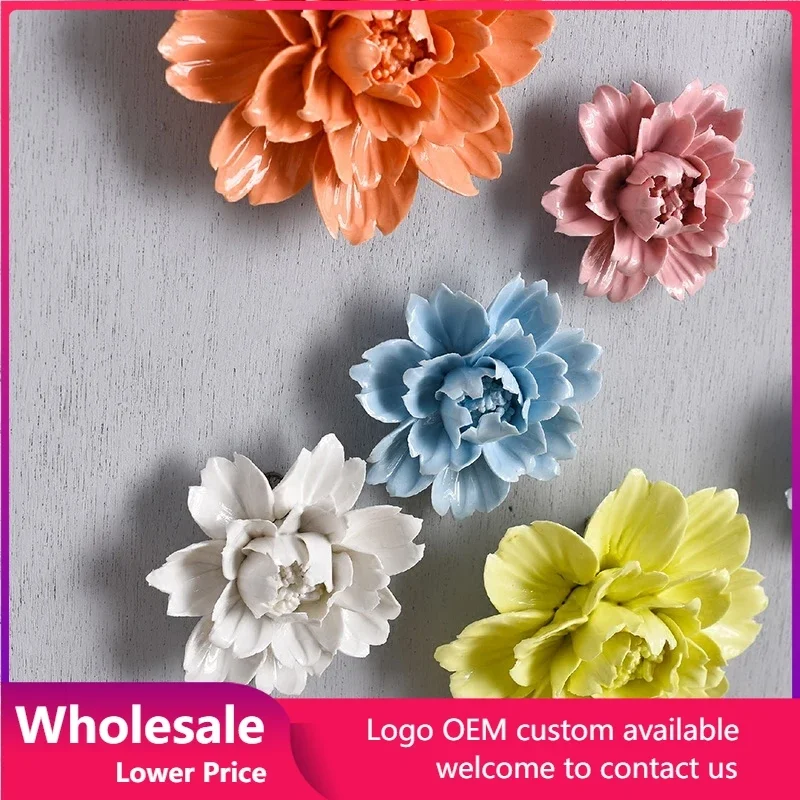 3D Stereo Wall Ceramic Flowers Crafts  Peony Lily  Flower Sticker Decoration Wall Mural Ornaments Background Murals