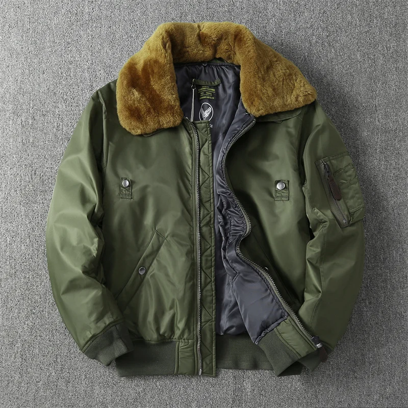 B-15 Casual Jackets Wool Collar Thick Outerwear Vintage Style Motorcycle Cargo Fashion Outdoor Windproof Coats