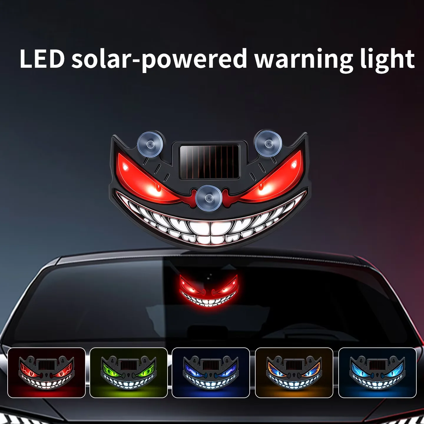 Cartoon Smiley Face Solar LED Car Atmosphere Light Suction Cup Mount Dynamic Flashing Multifunctional Auto Decor Lamp