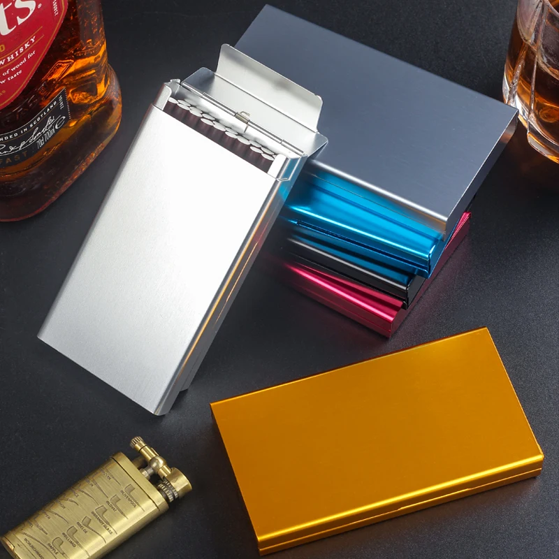 Top Flip Open Metal Cigarette Case Pack Holders Men Cigarette box New Solid Color Travel cigarette case Free shipping