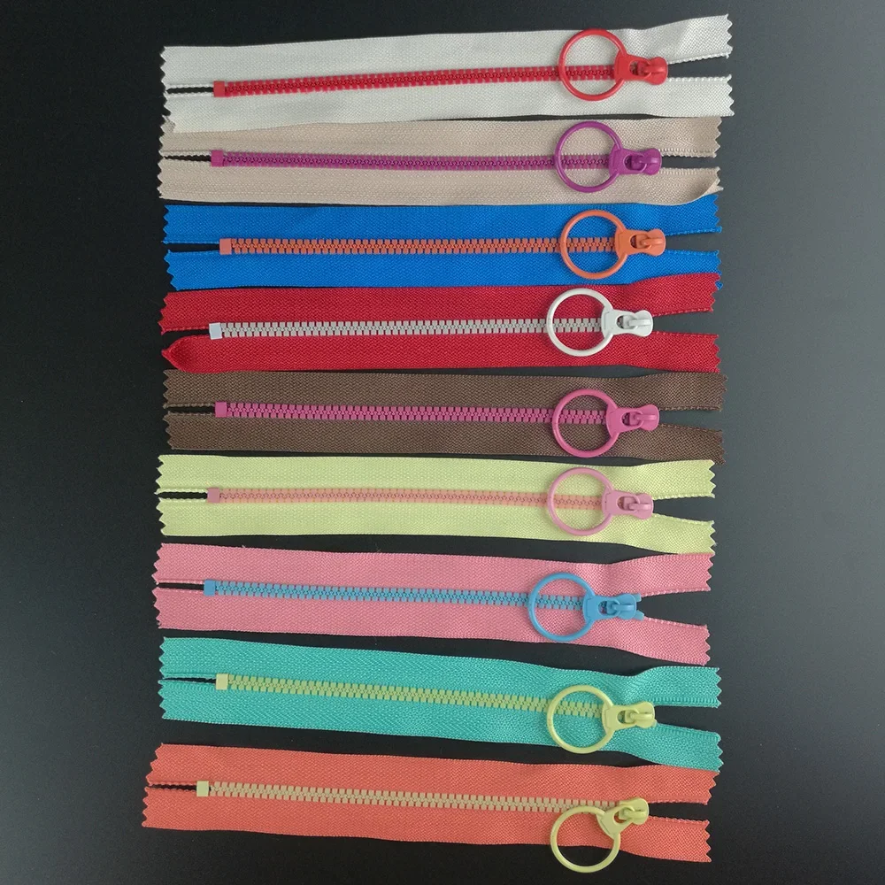 10PCS CONTRAST COLOR 3# Resin Zippers Lifting Ring Quoit Zipper DIY Handmade Accessory Sewing Craft Bag Garment Material Zippers