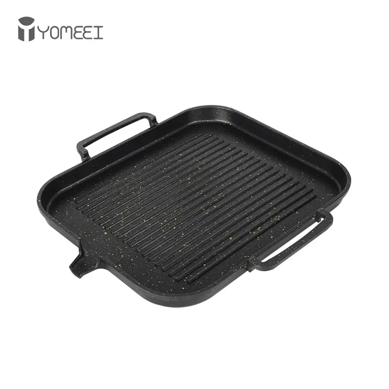 

YOMEEI Aluminum Frying Pan Non-stick Barbecue Frying Pan Korean BBQ Tray Square Barbecue Grill Tray Kitchen Cooking Cookware
