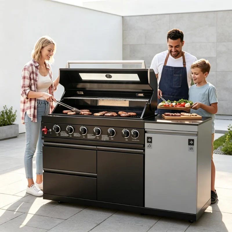 Premium Powder Coated 304 Stainless Steel 4 Burner Grill Custom Unit with Single Side Oven for Outdoor Entertainment