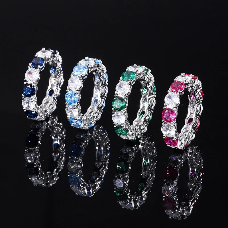 New Jewelry S925 Silver Plated PT950 Gold Inlaid Color Treasure 5mm Geometric Trend Retro Row Ring Women