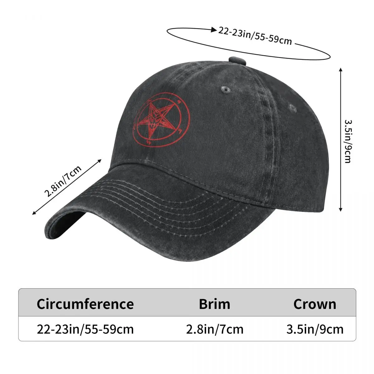 Red Baphomet Baseball Caps Distressed Denim Sun Cap Hellfire Club Pentagram Church Of Satan Activities Adjustable Fit Caps Hat