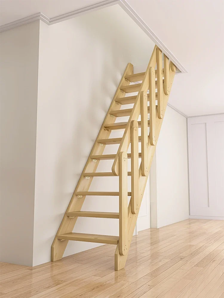 Solid Wood Attic Complete Staircase Indoor Straight Ladder Climbing Ladder Widened Step Floor Ladder