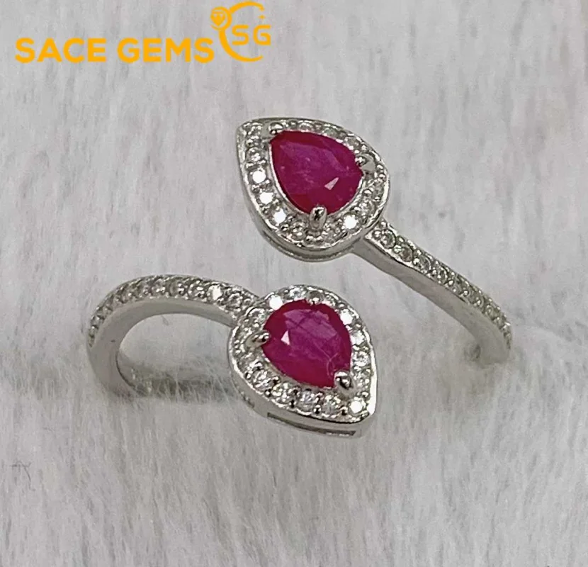 

SACE GEMS New Luxury Trendy 925 Sterling Silver 4*5MM Ruby Gemstone Rings for Women Engagement Cocktail Party Fine Jewelry Gift