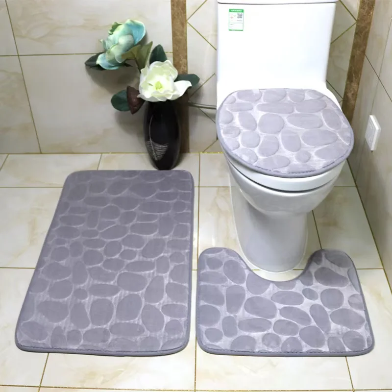 

Pebble stone toilet three-piece set bathroom absorbent non-slip rug mat