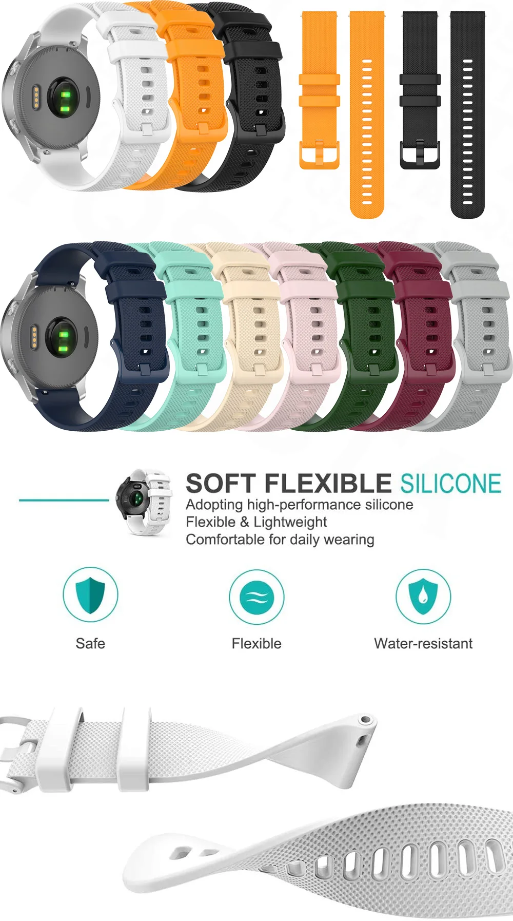 18 mm Silikon-Uhrenarmband für Garmin Venu 3S/Venu 4 / 2S/Vivoactive 4S /Vivomove 3S/Forerunner 255S 265S Armband-Armband – Detail 5