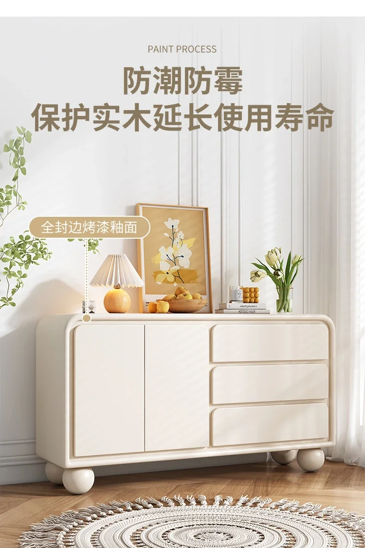 

Cream wind solid wood dining side cabinet Modern simple storage cabinet against the wall