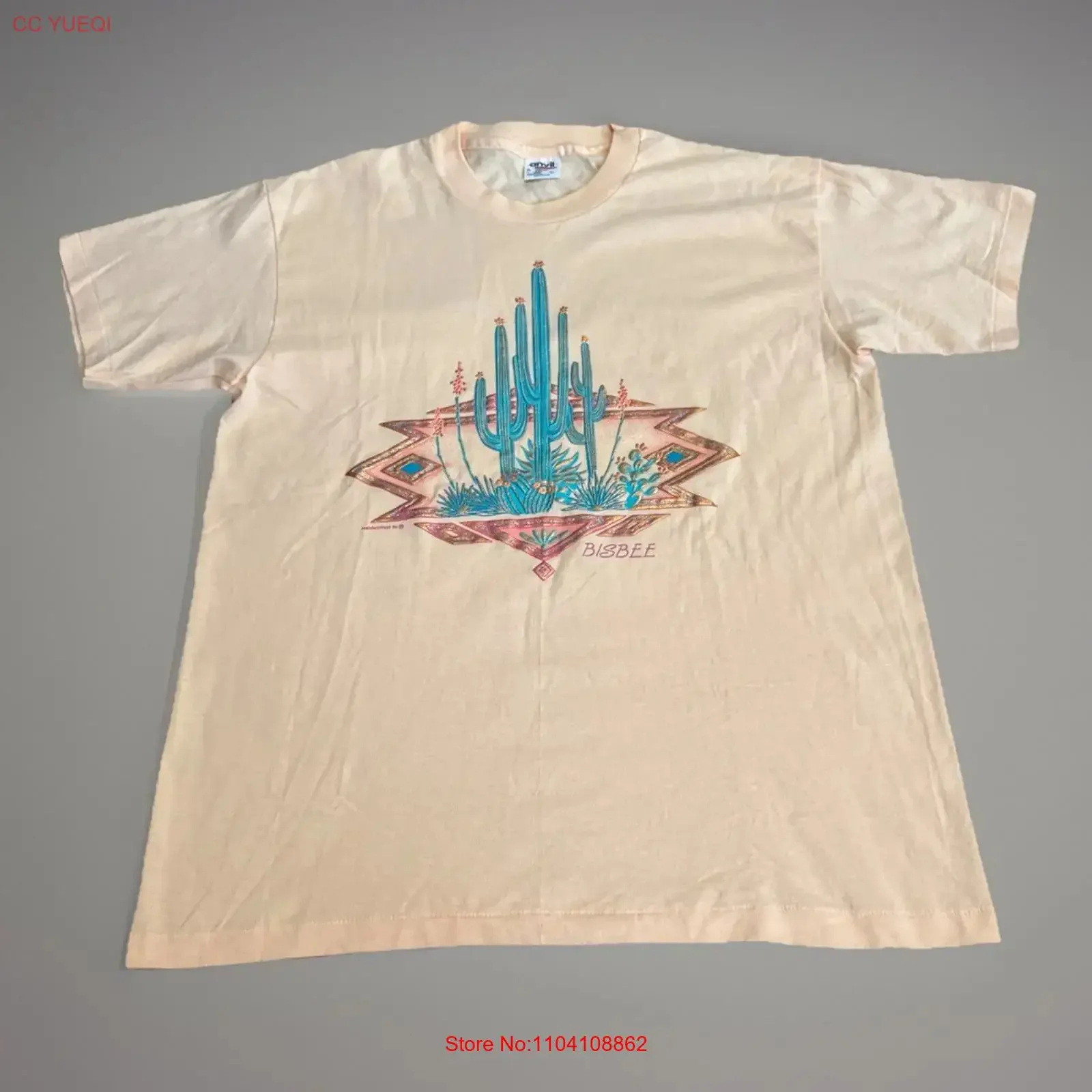 Camiseta Vintage de 1994 de Bisbee, Arizona, con Diseño de Cactus Rosa, Estilo Turístico del Desierto, Talla Grande, Lavada, Unisex, para Uso Diario, Elegante
