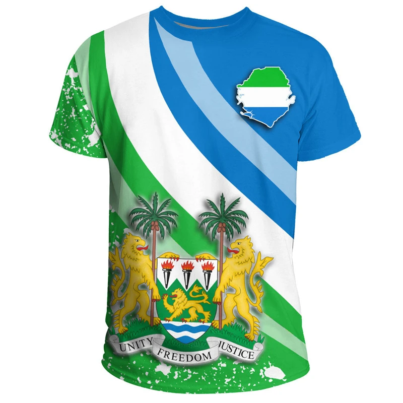 

Africa Sierra Leone Map Flag Graphic T Shirts National Emblem T-Shirt Patriotic Coat Of Arms Tshirt Male Sport Jersey Boy Tops