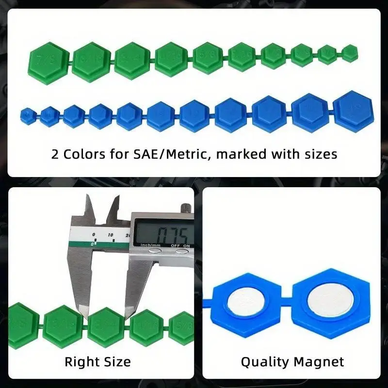 Magnetic Socket Identifier Kit 1/2Pcs 8-19mm & 5/16-7/8 Inch Hex Adapter for Industrial Repair Household DIY Tasks