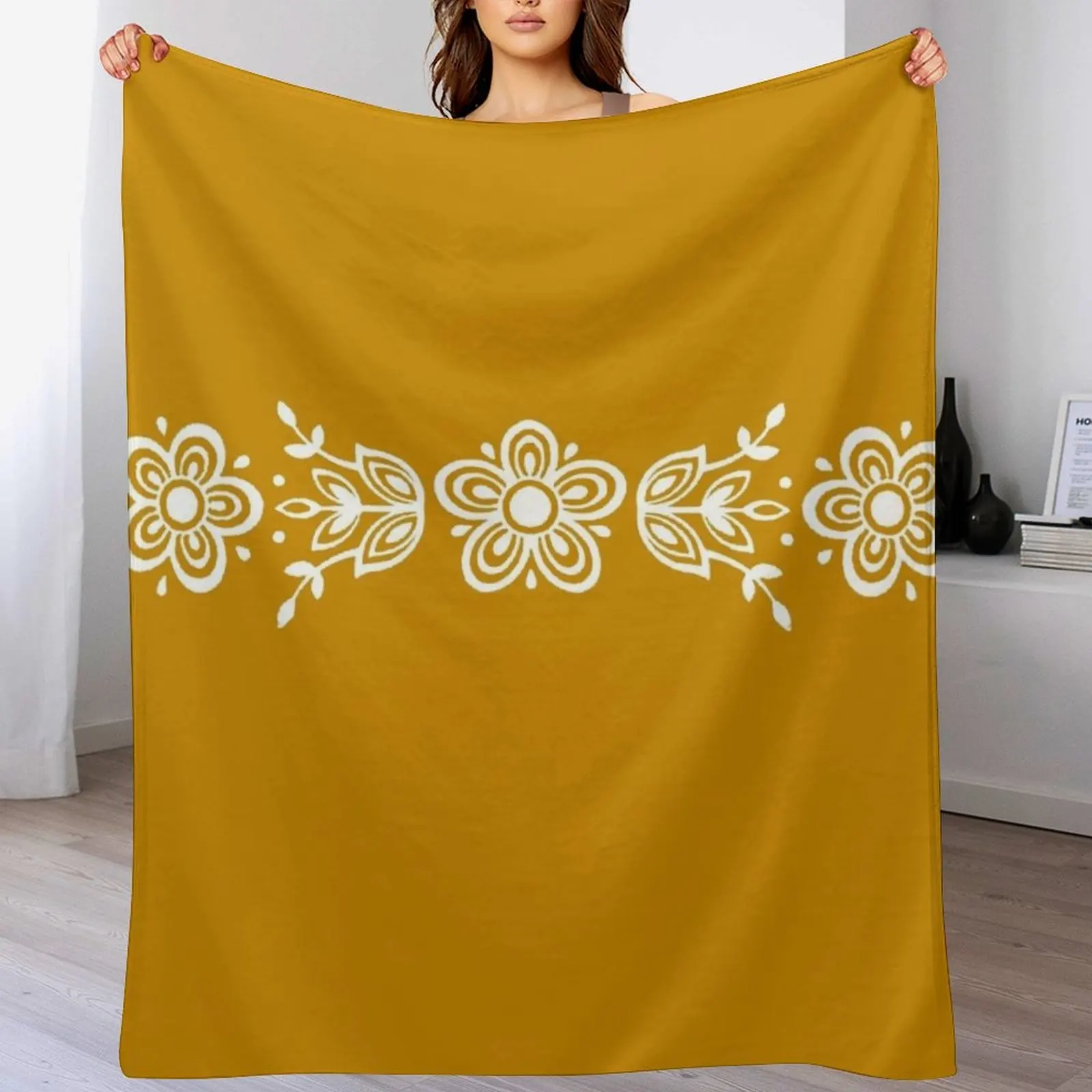 

Vintage Pyrex Butterfly Gold White Design Throw Blanket Travel Size Cozy Blanket for Plane Train