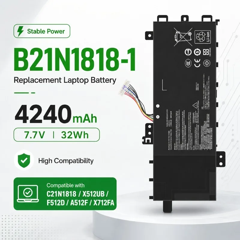 Replacement Laptop Battery for ASUS B21N1818-1 C21N1818 X512UB F512D A512F Notebook Battery Pack