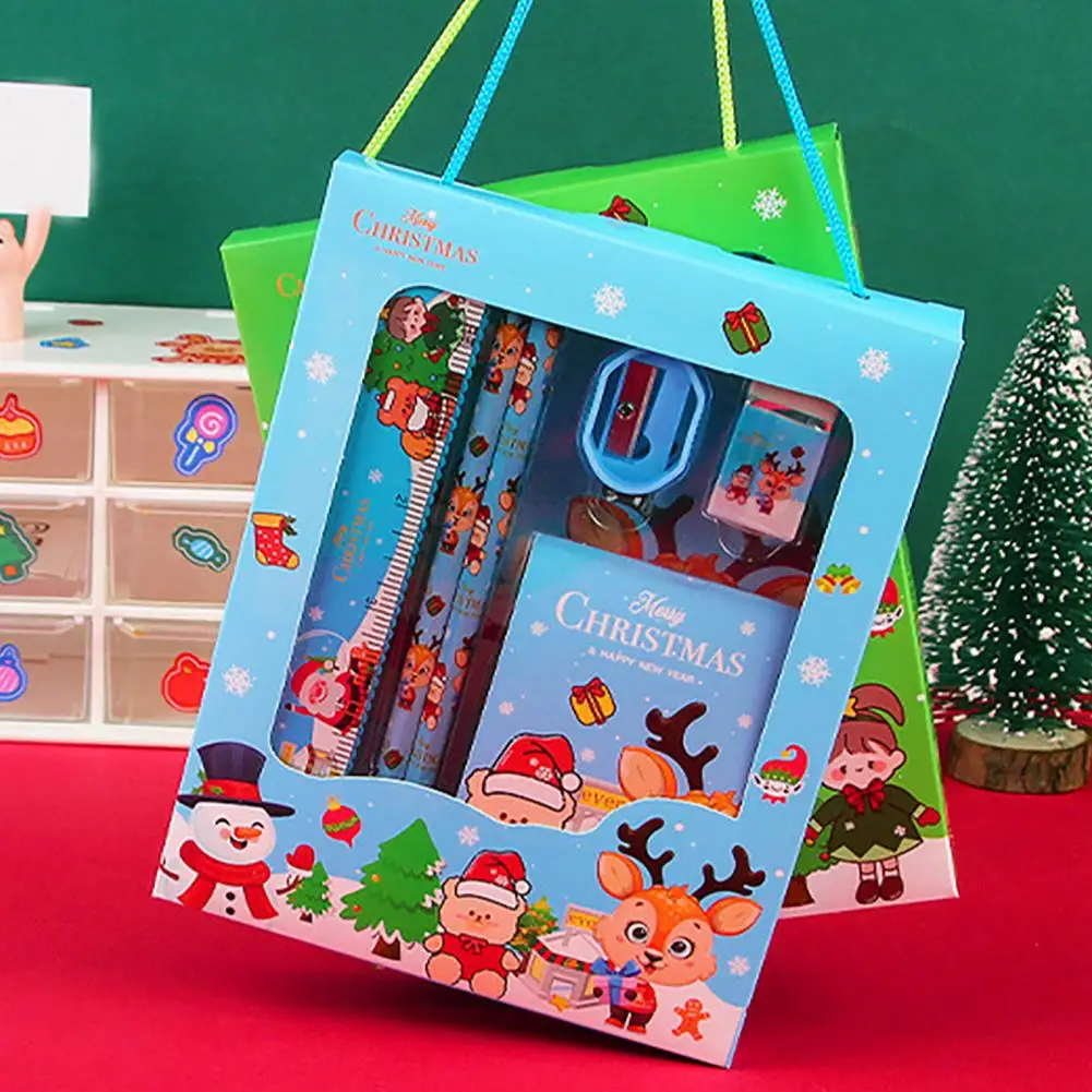 Christmas Stationery Set Cartoon Xmas Pencil Sharpener Erasers Pencils Kawaii School Stationery Supplies