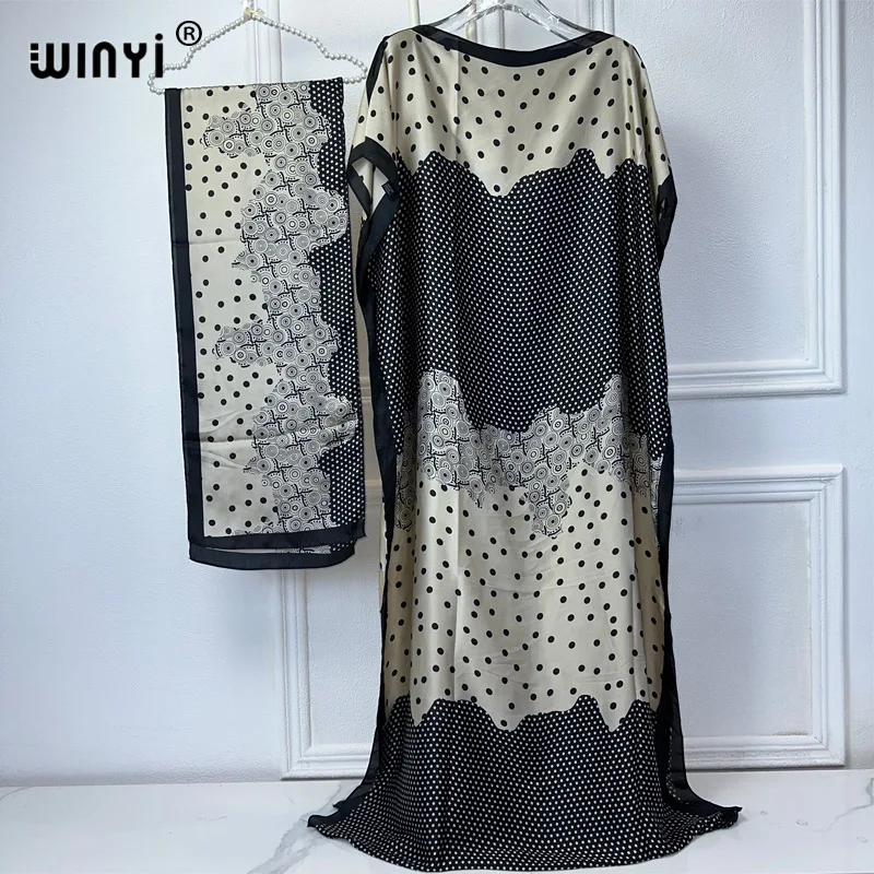 

WINYI muslim women clothing african dubai abaya Crew Neck Long Sleeve Kaftan Dress, Elegant Maxi Length Dress, Women's Clothing