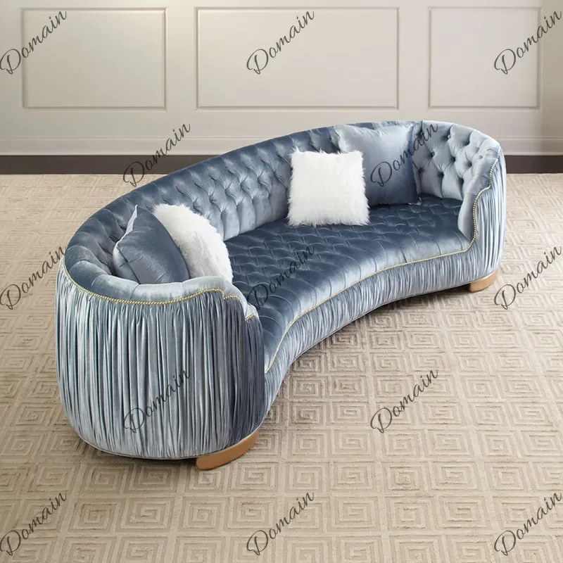 41 N Nordic light luxury velvet fabric pleated sofa, American simple modern hotel clubhouse curved creative sofa