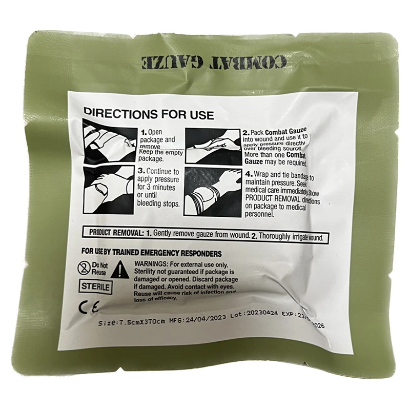 Kaolin Gauze Combat Hemostatic  Emergency Trauma Z-Fold Soluble For Ifak Tactical Military First Aid Kit Medical Wound Dressing