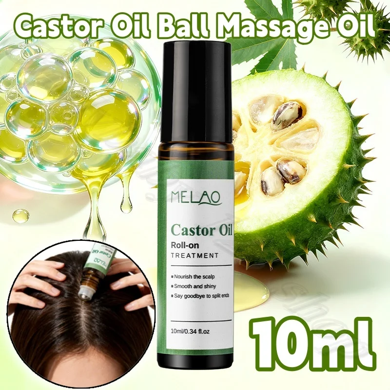 Cold Pressing Castor Oil Ball Head Design Repair Scalp Improve Hair Fall Soft Hair Care Essential Oil Vegetable Massage Oil 10ml