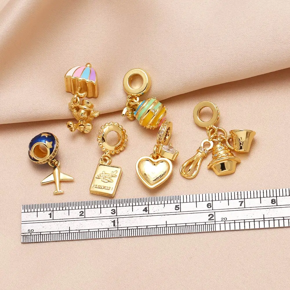 OCESRIO Passport Airplane Pendant for Necklaces Copper Gold Plated Hot Air Balloon Large Hole Jewelry Making Supplies pdtb766