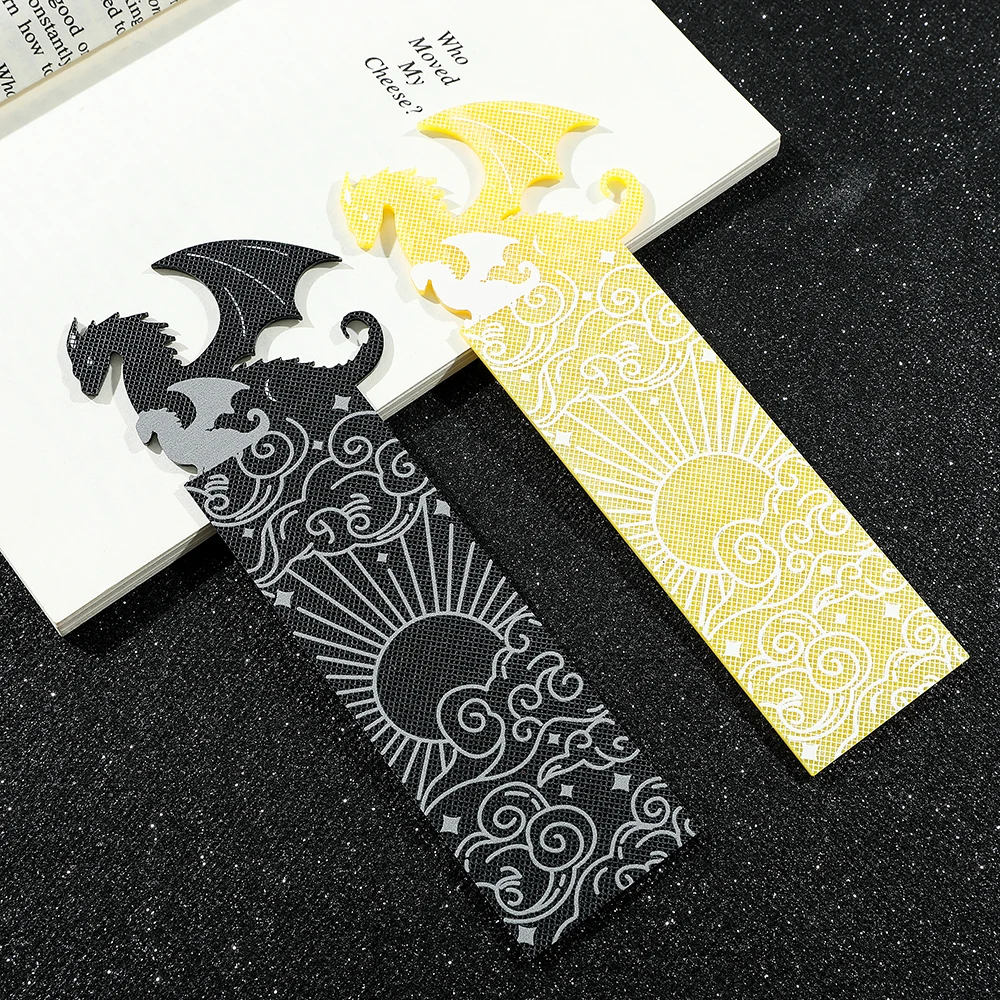 Goth Fourth Wings Dragon Cloud Sun Bookmark for Book Lover Gifts Gold Black Dragon Acrylic Book Mark Reading Supplies Gifts