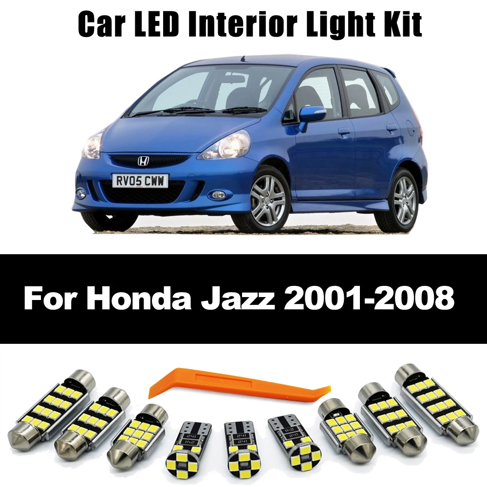 9Pcs Auto LED Interior Light Bulb Kit For Honda Jazz Fit 2001 2002 2003 2004 2005 2006 2007 2008 Reading Map License Plate Lamp