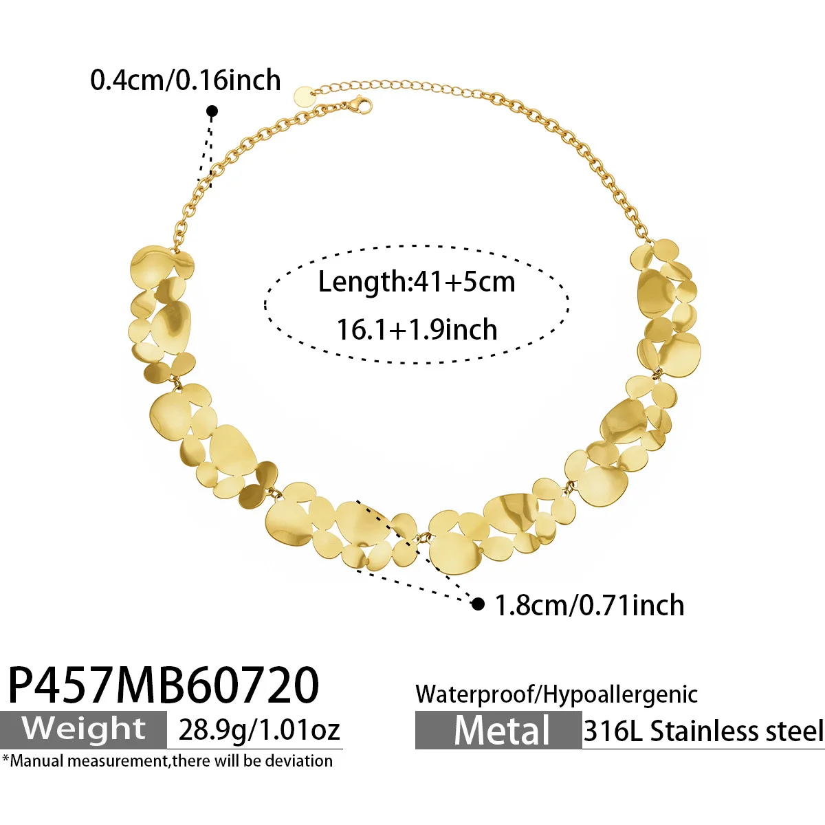 Unregelmäßige Geometrische Pailletten-Ketten-Halskette Edelstahl-Halsketten 18K Vergoldete Halsketten Ästhetischer Schmuck für Frauen – Detail 4