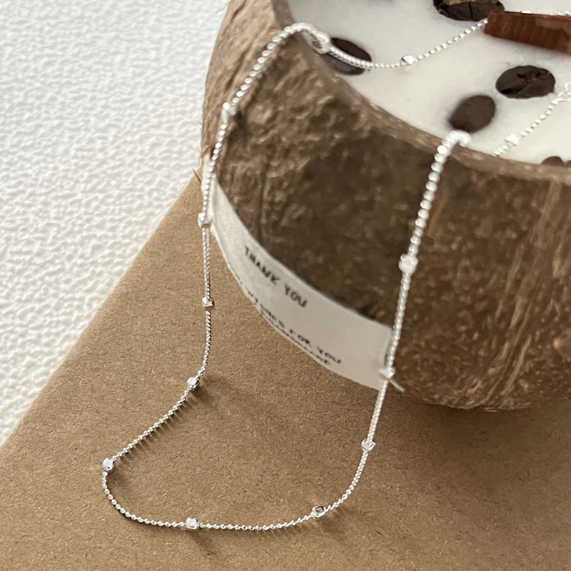 Neue S925 Silber Klassische 45CM 50CM Basic Quadratische Perlenketten Choker Massive O-förmige Halskette Gedrehte Stabkette Singapur-Kette – Detail 7