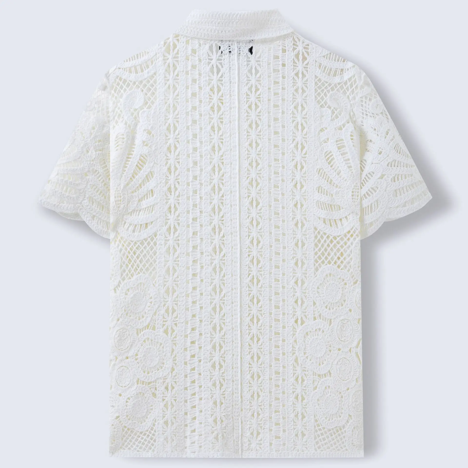 Summer Fashion Men's Crochet Hollowed-Out Short Sleeve Knitwear European & American Style Casual White Cardigan Polo Shirt
