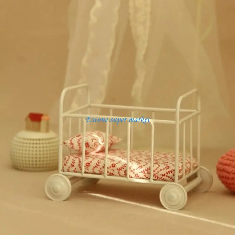 090B Bassinet Crib for Dollhouses Crib Decorative Toy Figure Toddler Bed Pretend Play