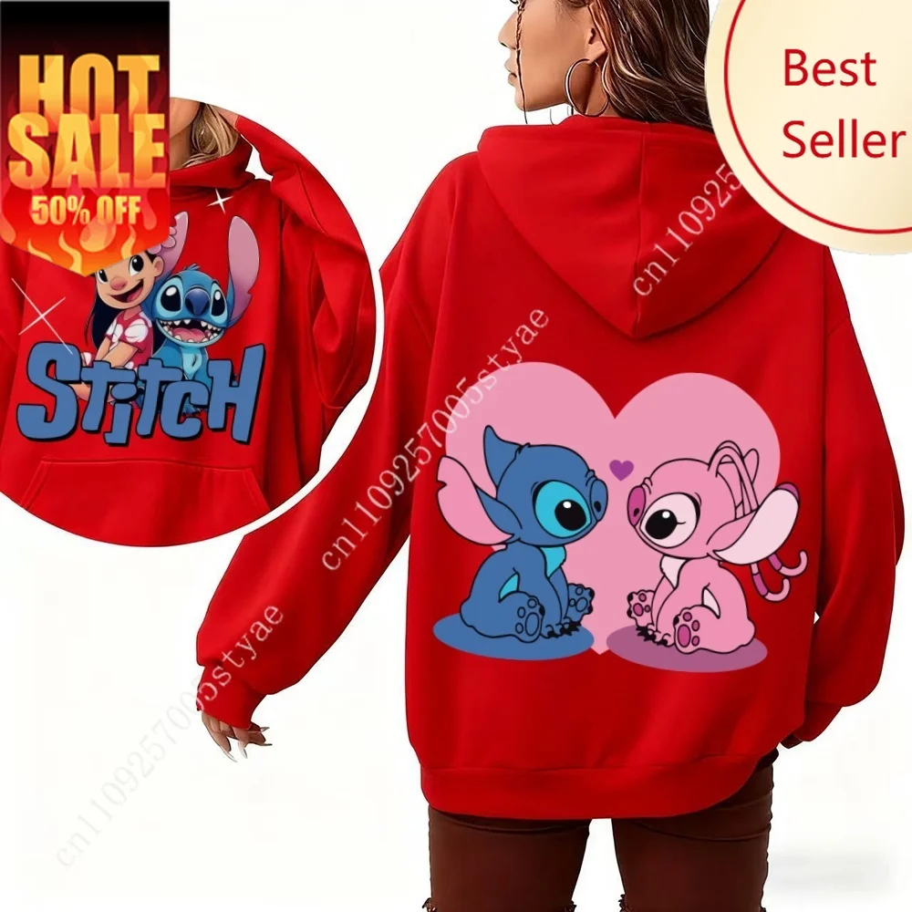 

Lilo & Stitch Women's Hoodie Sweatshirt Autumn Winter Warm Top with Cute Cartoon Heart Prints for Fashion Street Daily Casual