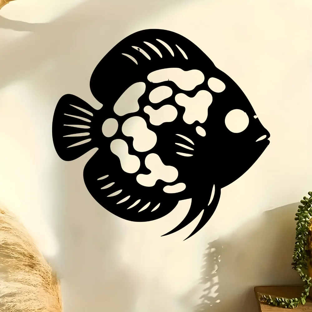 1pc Discus Fish Metal Wall Art, Weatherproof Iron Aquatic Sculpture for Indoor Outdoor Home Decor