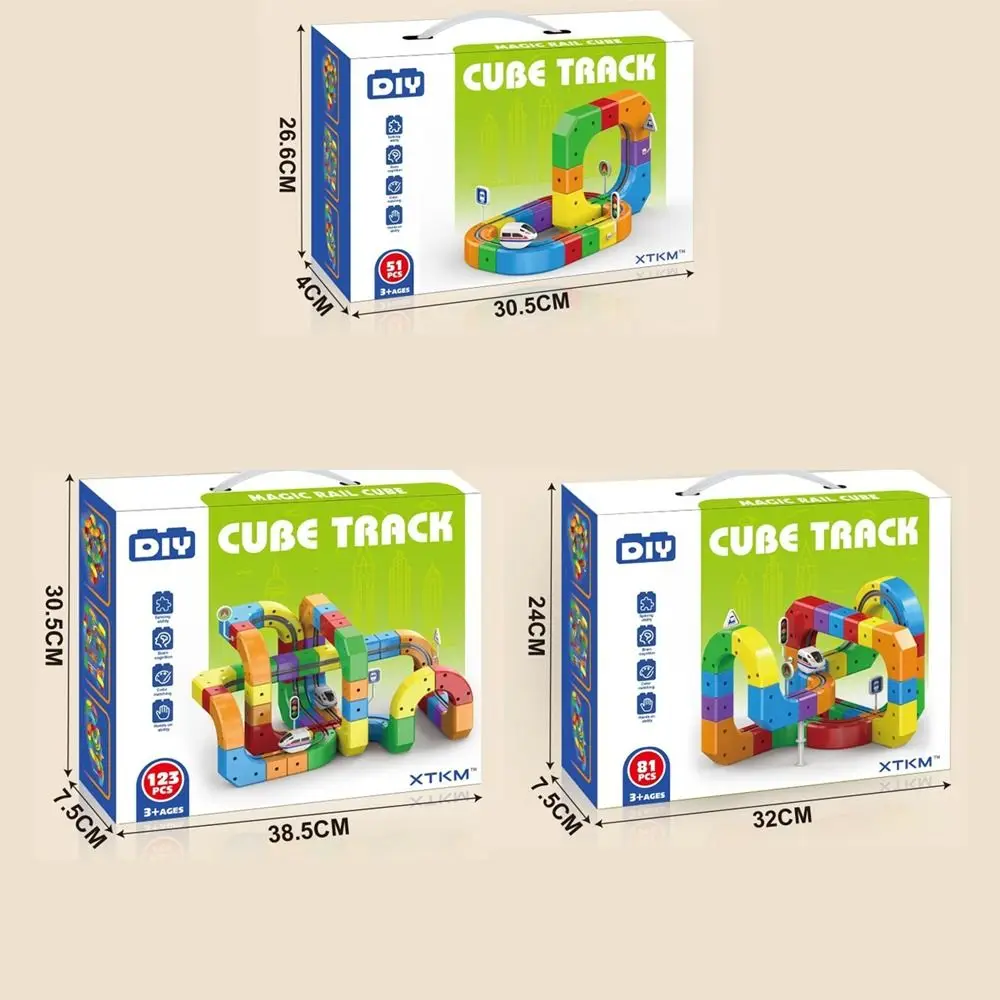 Cubo para niños, pista mágica, coche, tren multifuncional DIY, bloques de construcción ensamblados eléctricos con tren y señales de tráfico