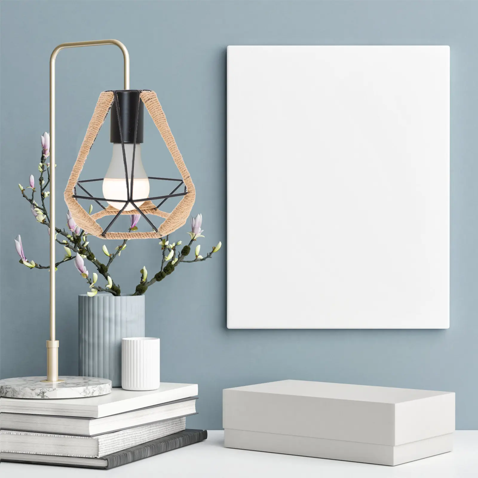 

Rope-Wrapped Frame Lampshade Vintage Industrial Pendant Light Shade for Dining Room Ceiling Wall Table Floor Lamps