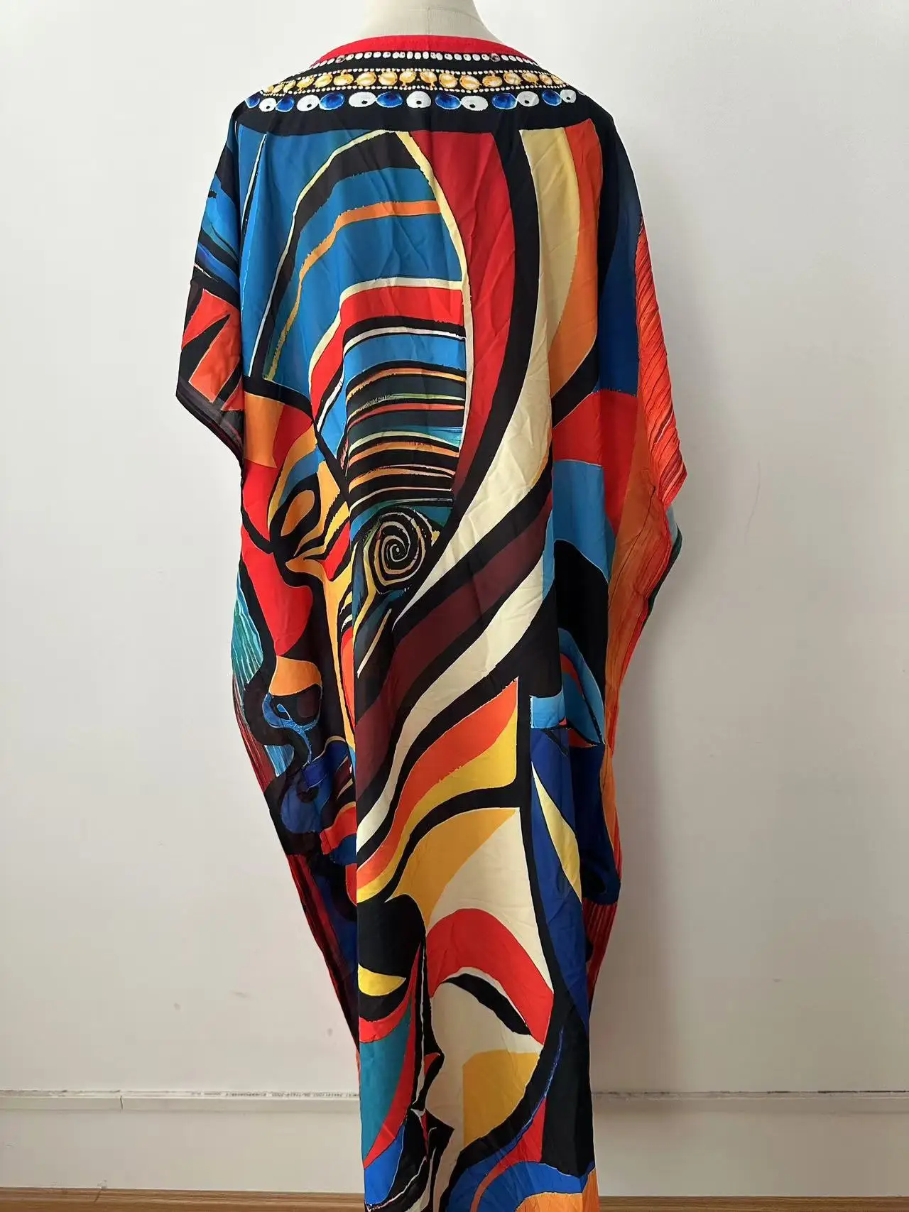 レディース Vネック バットウィングスリーブ カフタン ドレス 軽量 ビーチウェア 水着カバーアップ ムームー トロピカルバケーション用