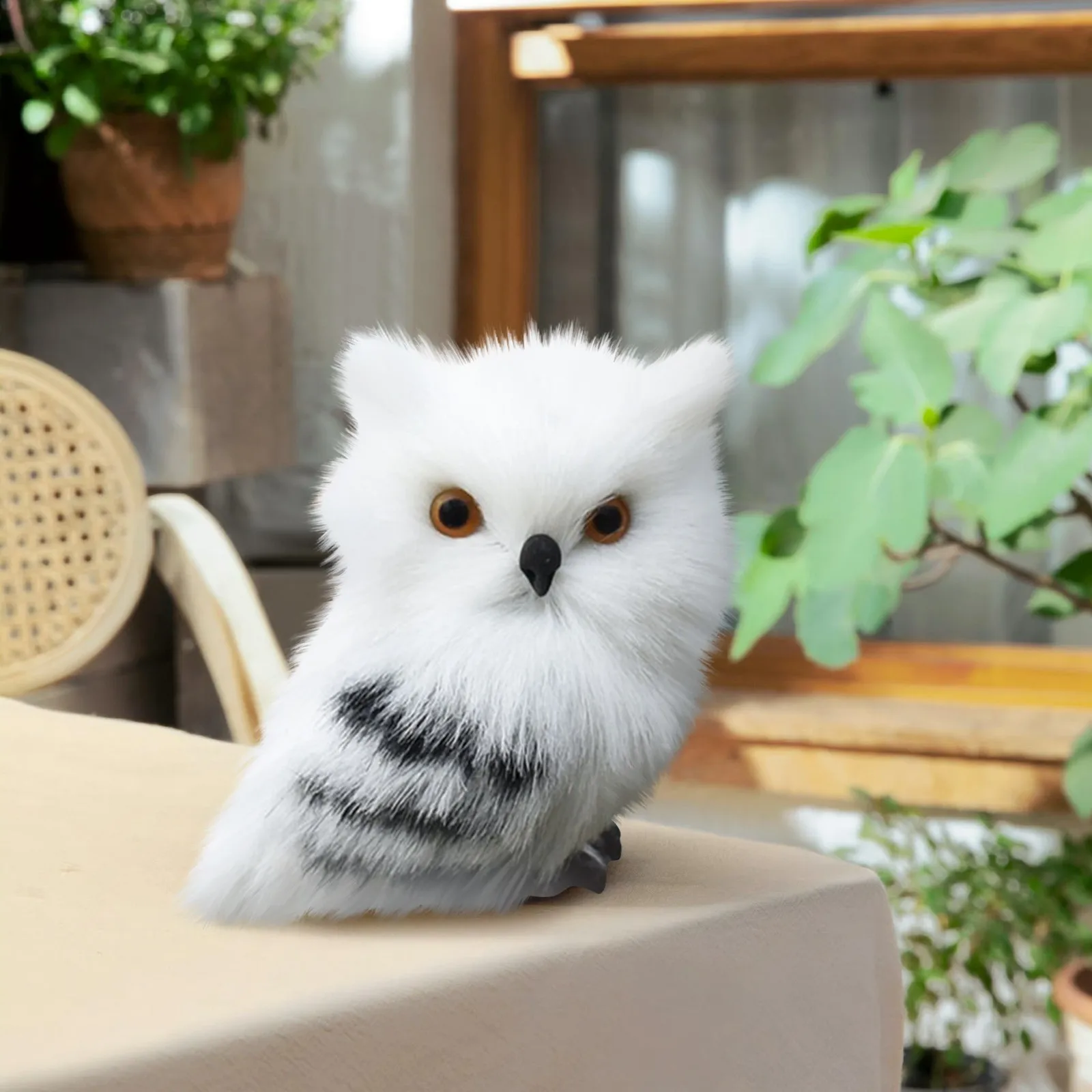 1pc Simulated Owl Model Decorative Ornament, Realistic Cute Furry Owl Statues, Outdoor Garden, Patio Decorative Bird Ornaments