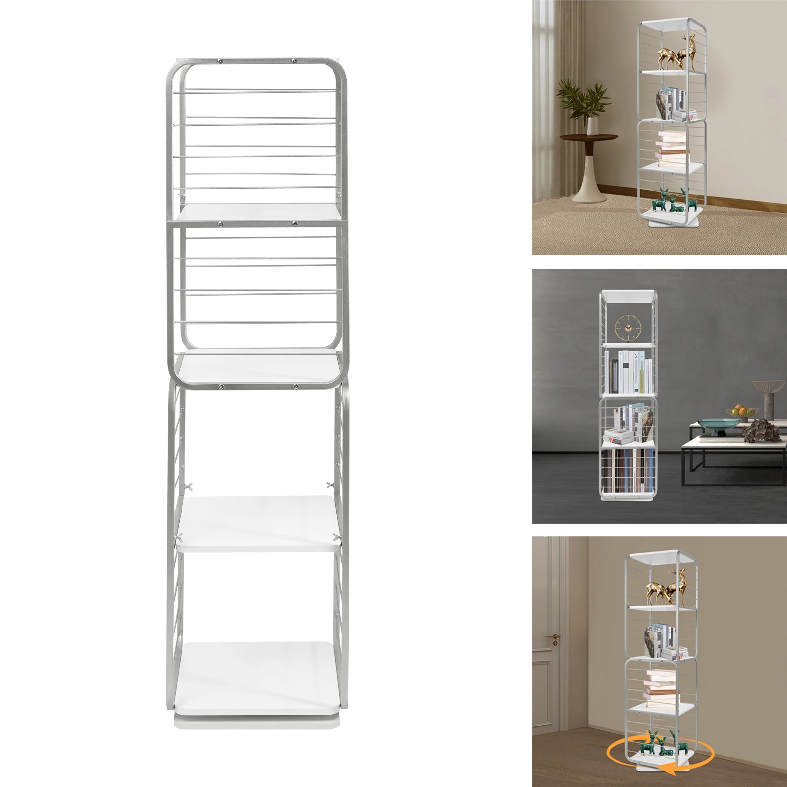 

4-Tier Rotating Bookshelf, 360° Rotating Bookshelf, 132Lbs Capacity, Easy to Clean, Space-saving, Creating a Home Library