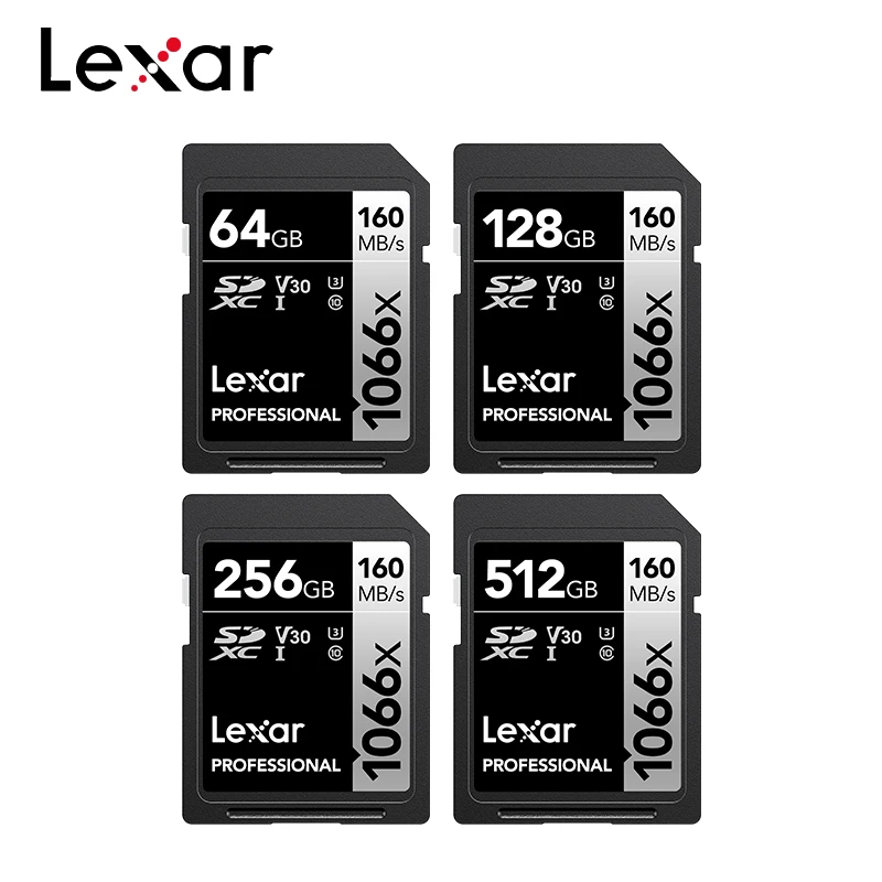 Lexar-tarjeta de memoria Flash SD, 64GB, 128GB, 256GB, 512GB, 1TB, 1066X, C10, U3, V30, MAX, lectura uo a 160 mb/s, 4K