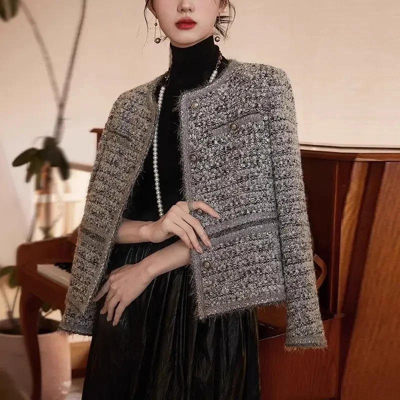 

Woven Short Coat Women's Spring Autumn New Style Luxury Slimming Top Thickened Flower Pattern Casual Elegant