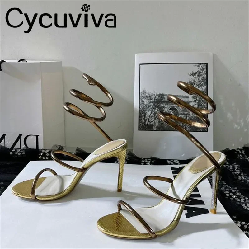 New Ankle Strap High Heel Party Shoes Women Sexy Gold Heels Runway Stilettos Dress Shoes Ankle around Women Gladiator Sandals