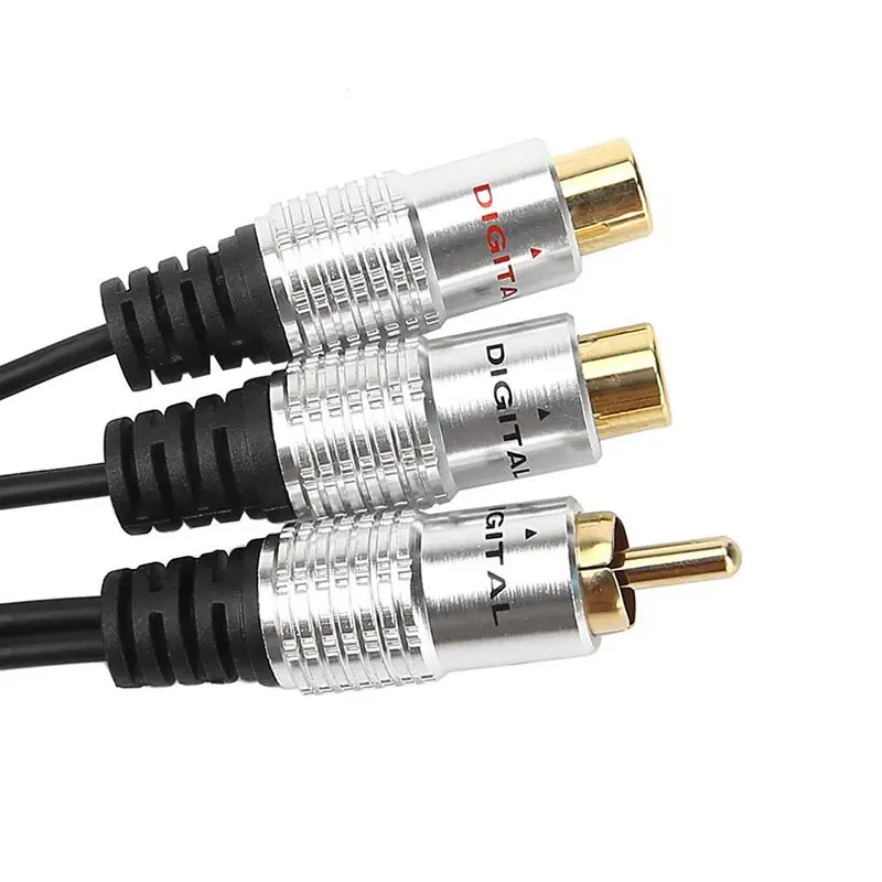 1 Male To 2 Female Metal RCA Female To Dual 2-RCA Male Gold Plated Adapter, Stereo Splitter Y Audio Cable(RCA F-2 RCA M)