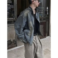Washed out American High Street Deconstructed Men's Denim Jacket Loose Fit Versatile Autumn Trendy Couple's Outerwear