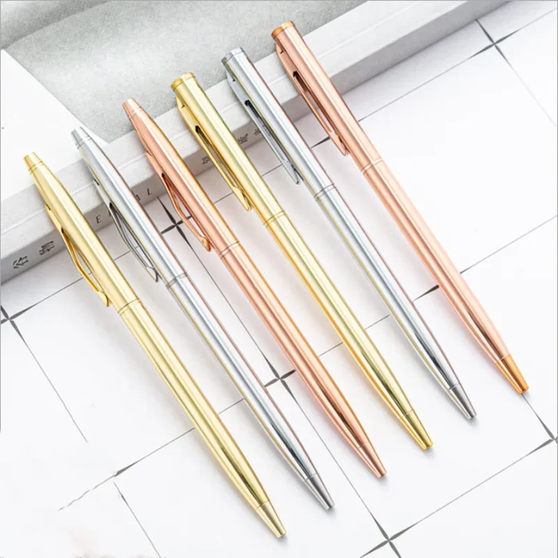 50Pcs New Metal Ballpoint Pen Rose Gold Pen Custom Logo Advertising Ballpoint Pen Lettering Engraved Name School&Office Supplies